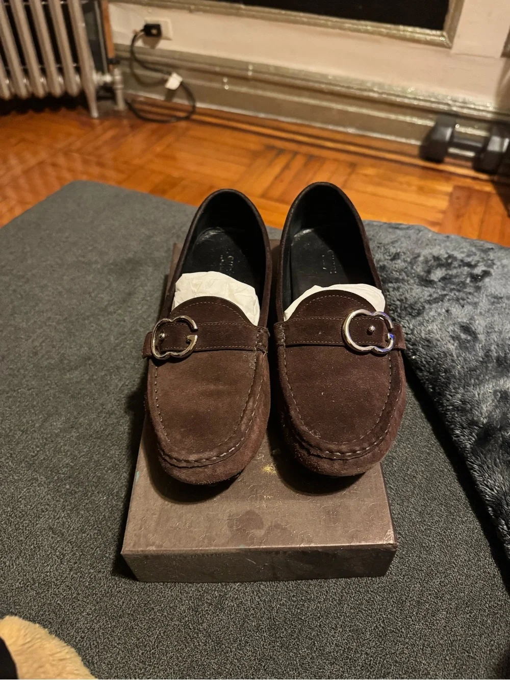 Women's Brown Suede Loafers with Metal G